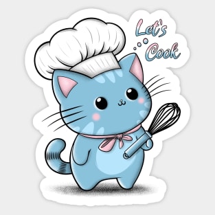 Cute cartoon chef cat with let's cook words Sticker